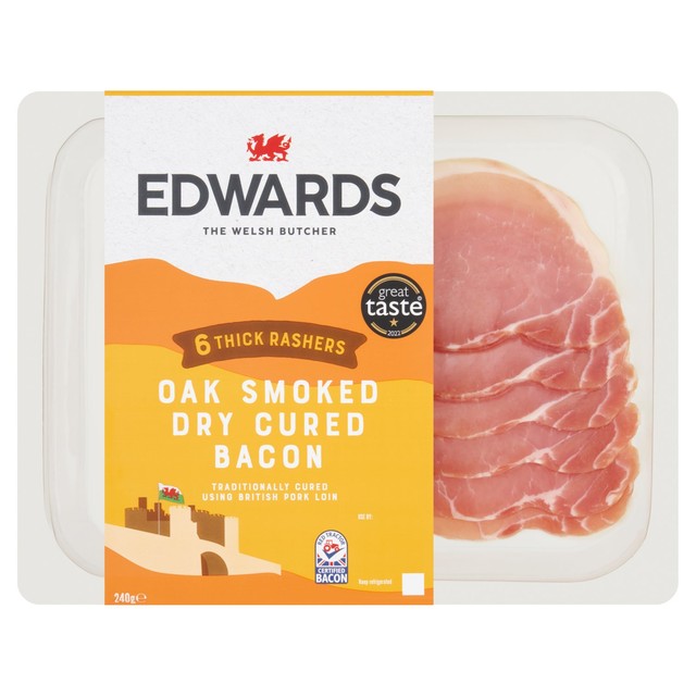 Edwards of Conwy Thick Oak Smoked Dry Cured Bacon 240g - British product