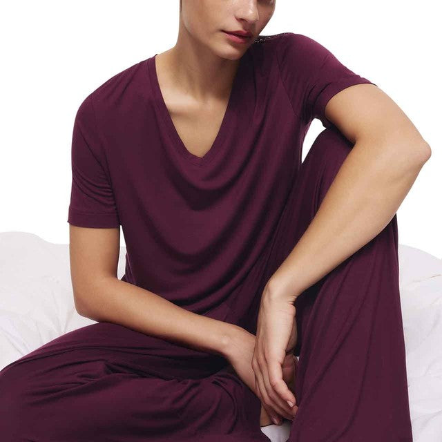 M&S viscose lace pyjama set, dark magenta, XL, imported from the UK