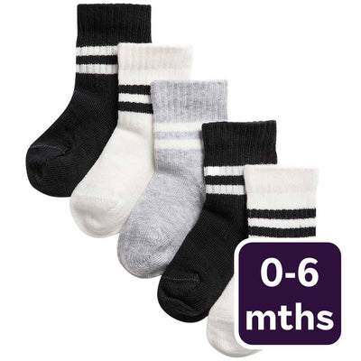 M&S Unisex Cotton Baby Socks Black 0-6 Months 5-Pack