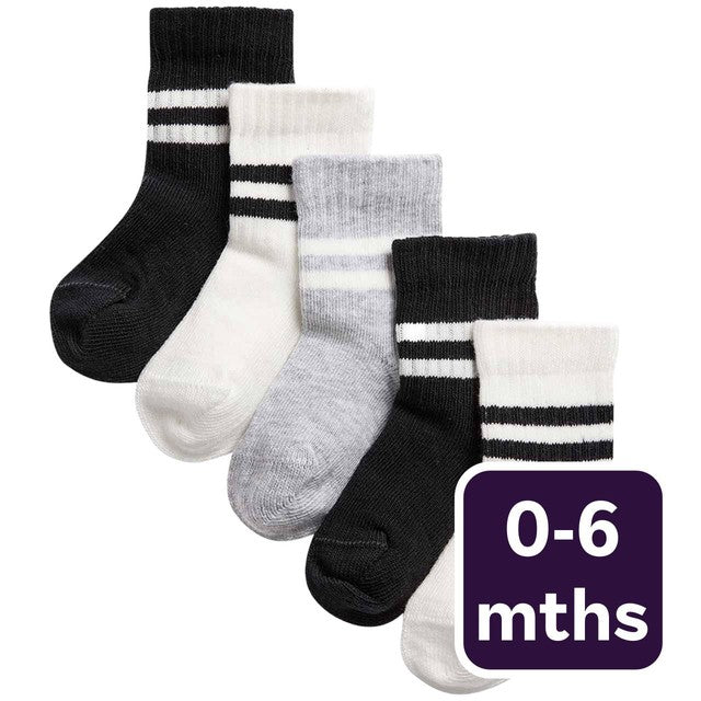 M&S unisex cotton baby socks black 0-6 months 5-pack, imported from the UK