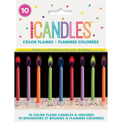 Unique Party Colour Flame Birthday Candles With Holders Novelty Candles 10 per pack