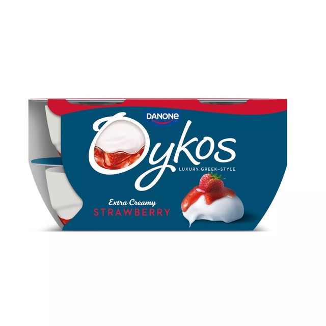 Oykos Greek style yogurt strawberry 4x110g, imported from the UK
