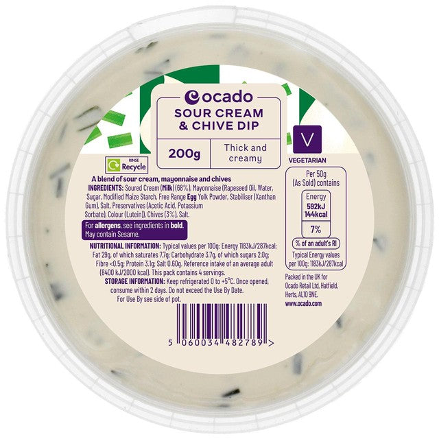 Ocado sour cream and chive dip 200g, imported from the UK