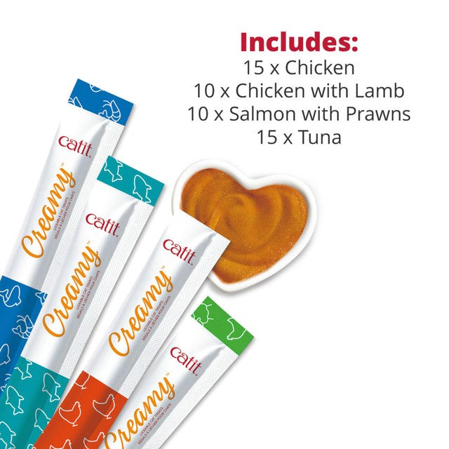 Catit Creamy Variety Pack lickable cat treats 50 x 10g - British product