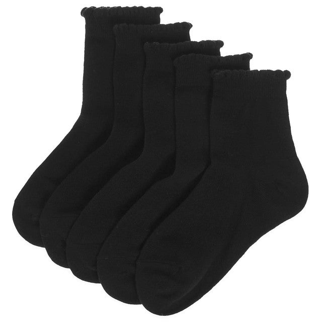 M&S Girls Short Picot Socks Black 8-12, imported from the UK
