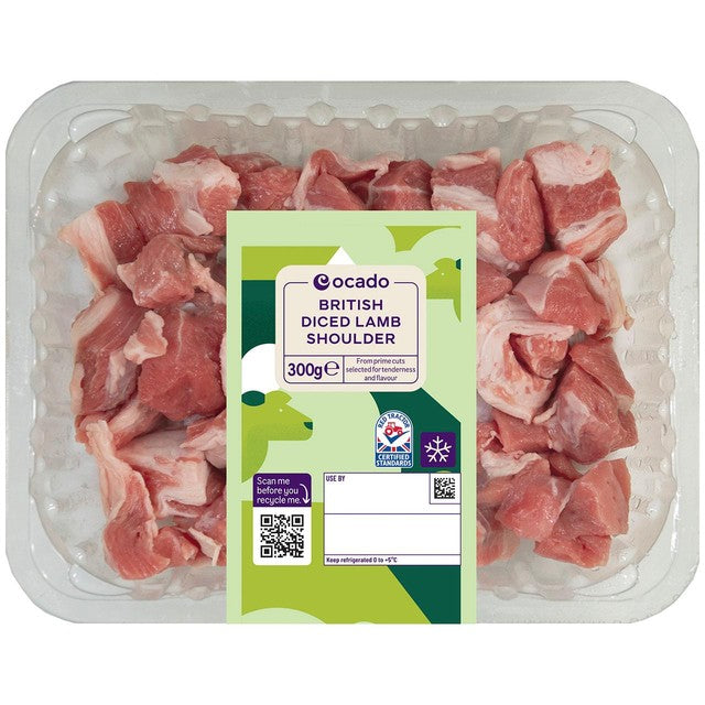 Ocado diced lamb shoulder 300g, imported from the UK