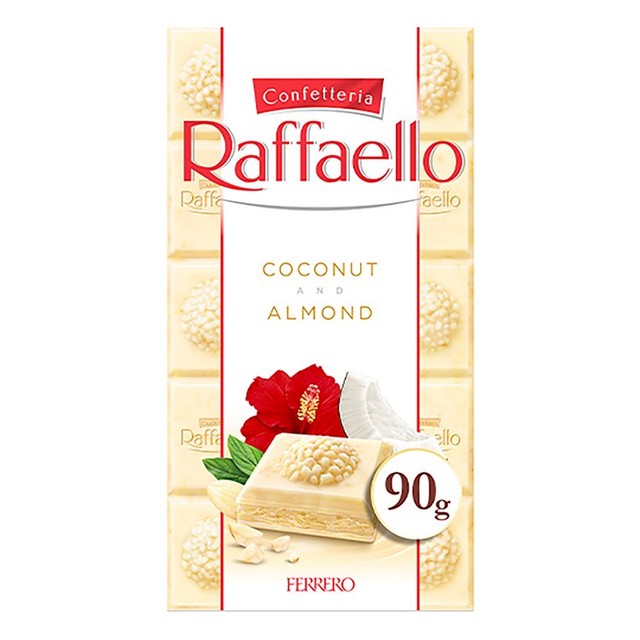 Ferrero Raffaello white chocolate and coconut bar with almond filling 90g - British product