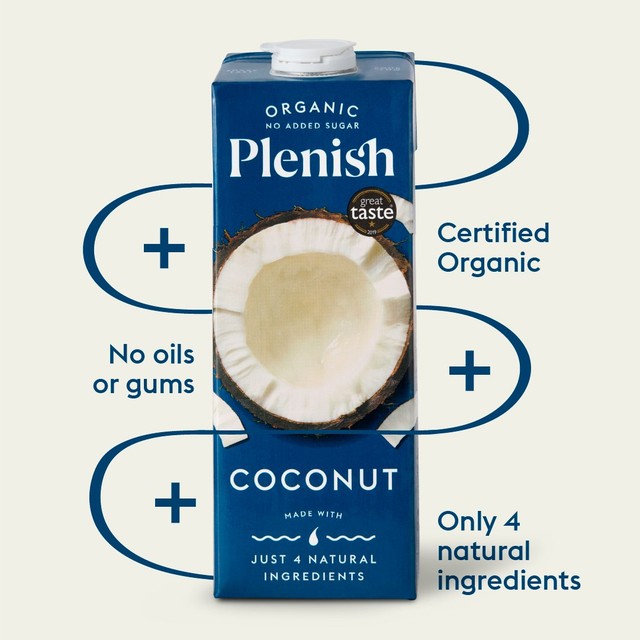 PLENISH Organic Coconut Unsweetened Drink 1L, imported from the UK