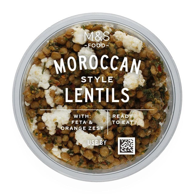 M&S Moroccan style lentil pot with feta and orange zest 130g, imported from the UK