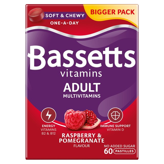 Bassetts Raspberry & Pomegranate multivitamin pastilles 60 per pack - British product