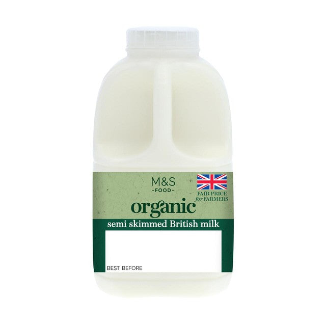 M&S Organic Semi Skimmed Milk 568ml, imported from the UK