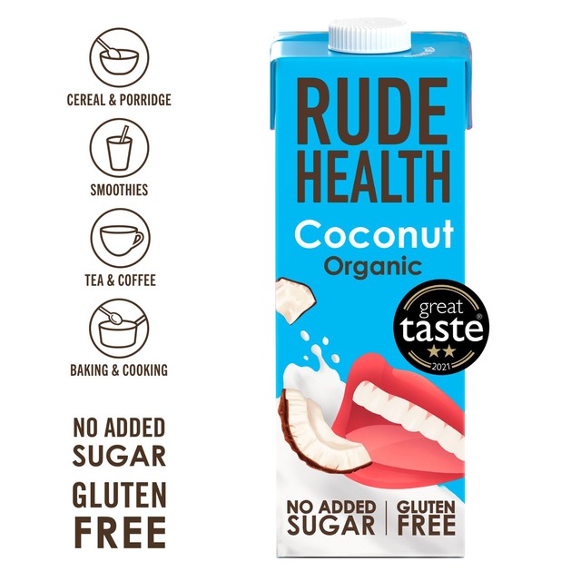 Rude Health organic coconut drink longlife 1L, imported from the UK