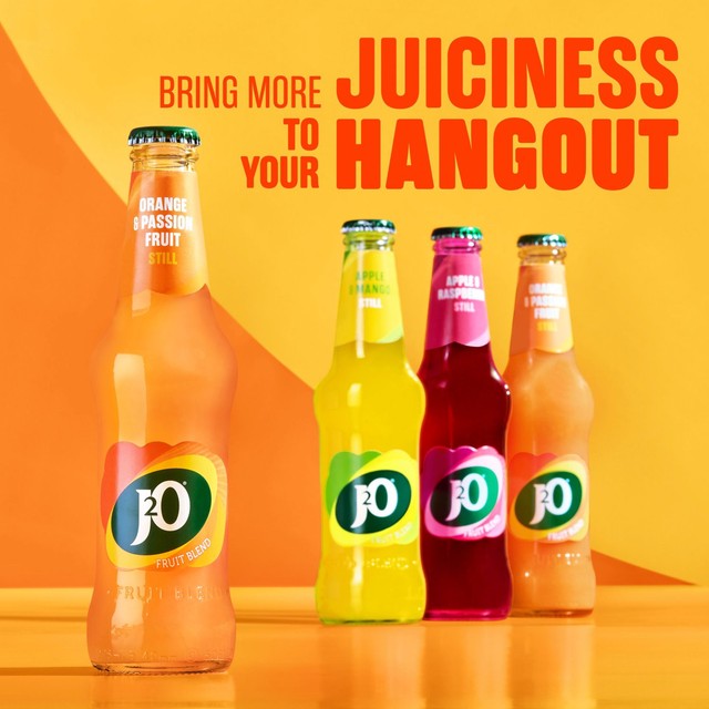 J2O Orange and Passion Fruit soft drink 4 x 275ml bottles, UK version