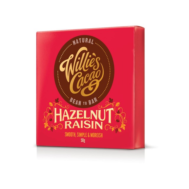 Willies Cacao Hazelnut Raisin 70% Dark Chocolate Bar 50g (British brand)