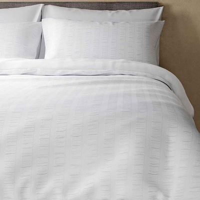 M&S Pure Cotton Striped Seersucker Bedding Set, White, Super King
