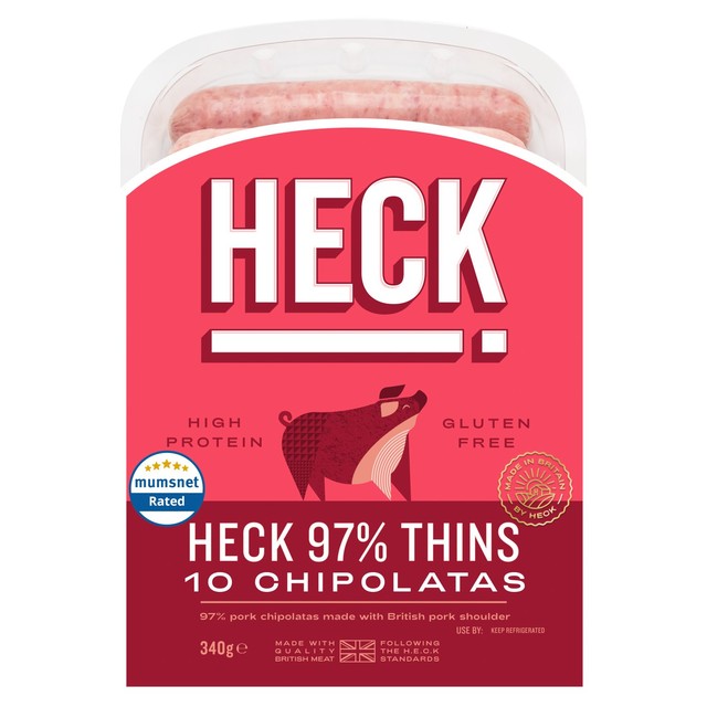 Heck 97% pork thins chipolatas 340g, UK version