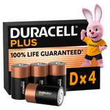 Duracell Plus D alkaline batteries 4 pack - British product