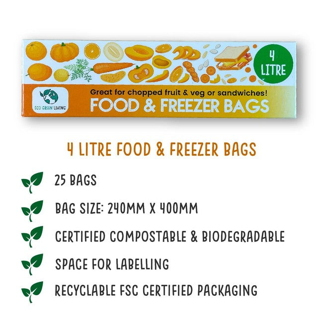 Eco Green Living certified compostable freezer bags 4L - British product