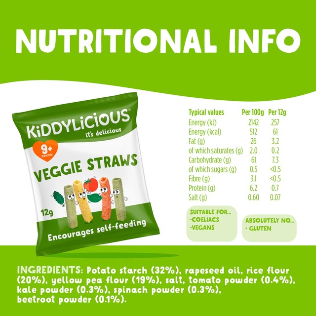Kiddylicious Veggie Straws baby snack 12g, UK version