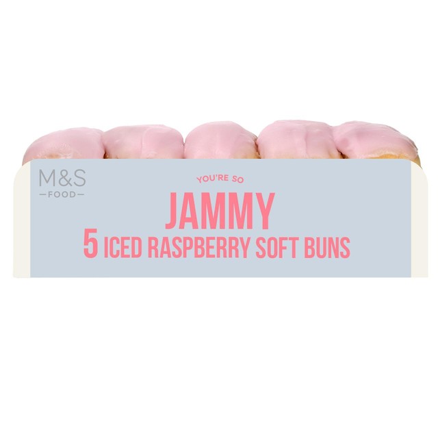 M&S Iced Raspberry Soft Buns 5 per pack, imported from the UK