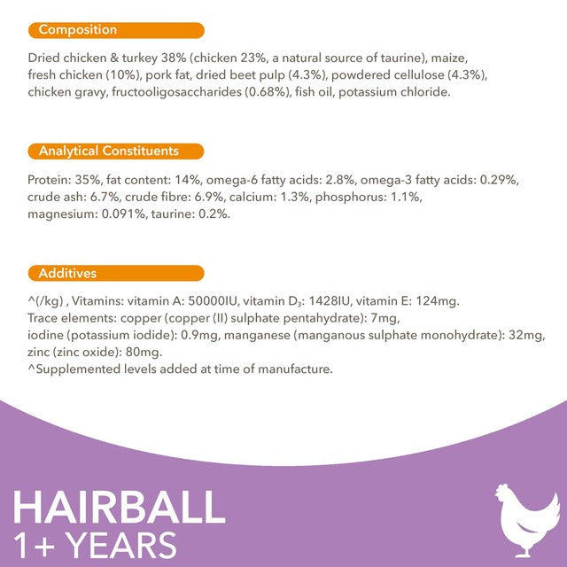 IAMS hairball control cat food with fresh chicken 800g, UK version