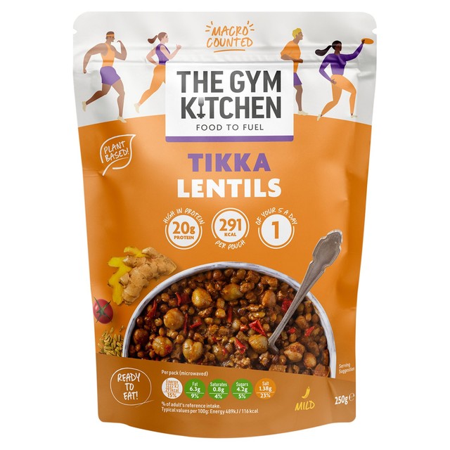 The Gym Kitchen Tikka Lentils ready-to-eat meal 250g (British brand)