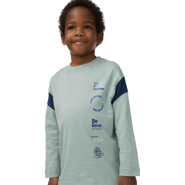 M&S Varsity Top Light Green Cotton Size 3-4 Years (British brand)