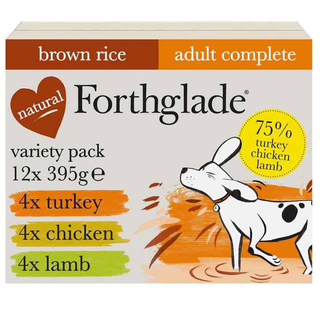 Forthglade natural brown rice wet dog food variety pack 12x395g - British product