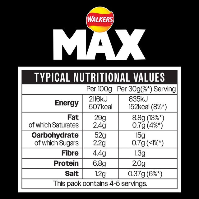 Walkers Max Strong Jalapeno & Cheese crisps 140g (British brand)