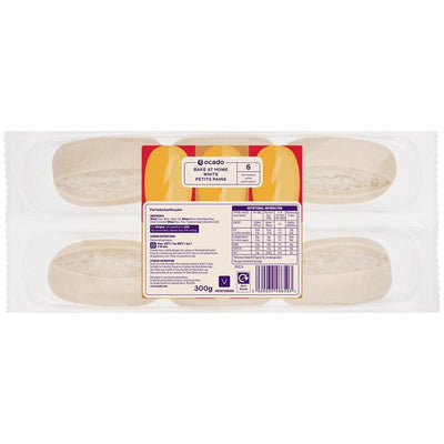 Ocado Bake at Home Hvite Petits Pains Delvis bakte brødrundstykker 6 stk i pakken