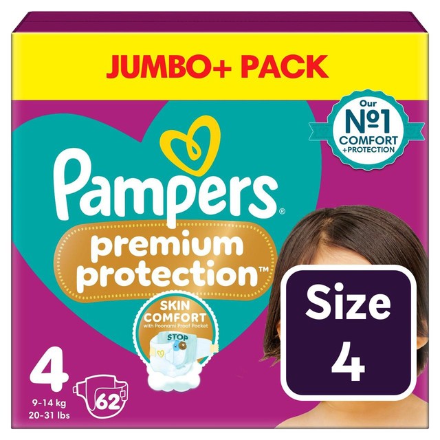 Pampers Premium Protection nappies Size 4 (9-14kg), imported from the UK