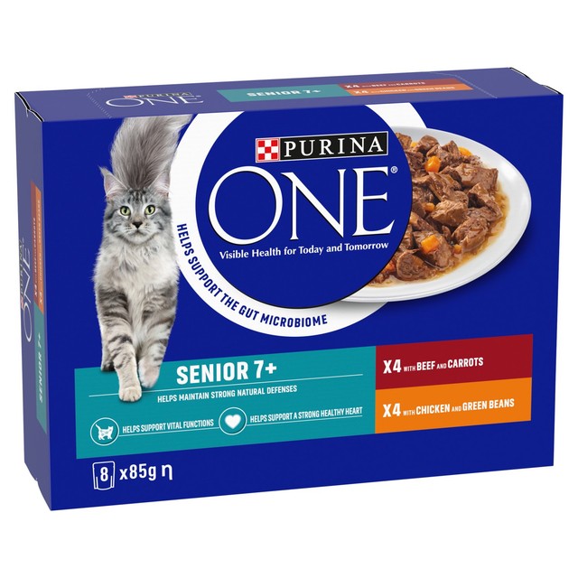 Purina One Senior cat food 8x85g, imported from the UK
