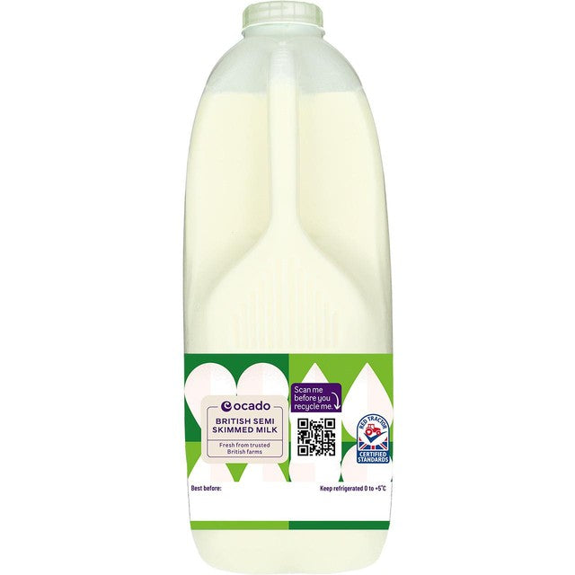 Ocado semi-skimmed milk 4 pints, imported from the UK