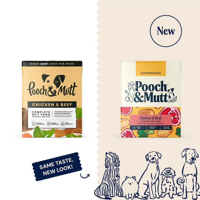 Pooch & Mutt chicken beef wet dog food 375g, imported from the UK
