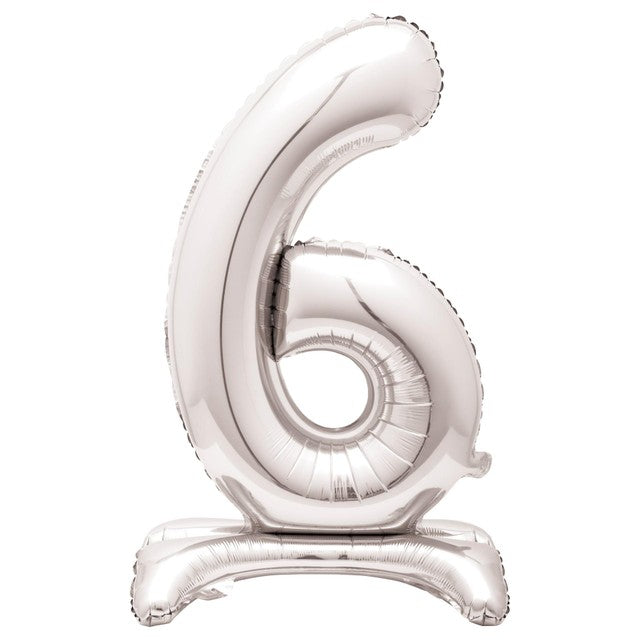Unique Party giant silver foil number 6 standing balloon 76cm, UK version