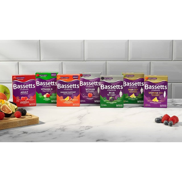 Bassetts Raspberry & Pomegranate multivitamin pastilles 60 per pack - British product