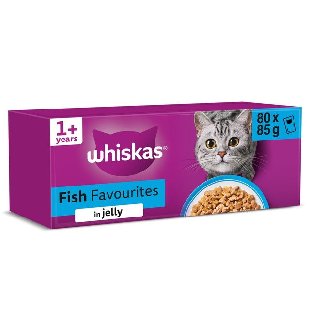 Whiskas wet cat food pouches fish favourites in jelly 80 x 85g (British brand)