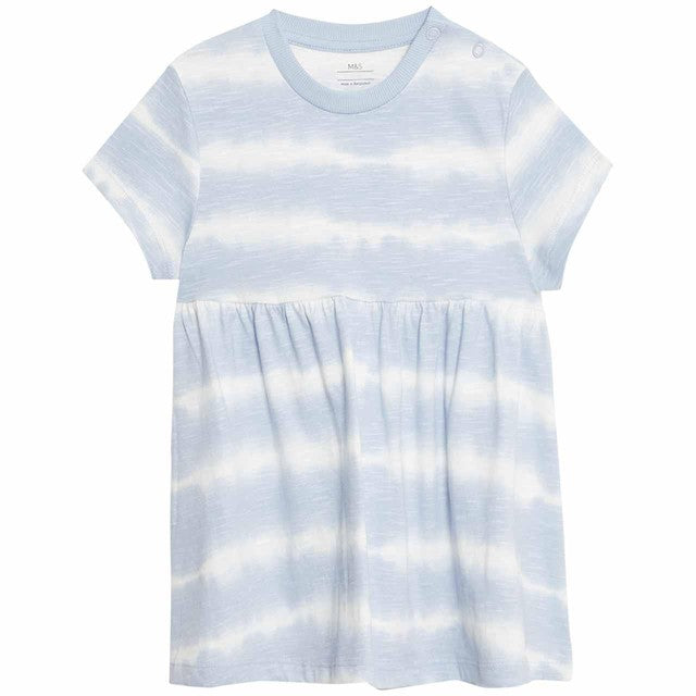 M&S girls cotton tie dye dress blue 3-6 months, imported from the UK