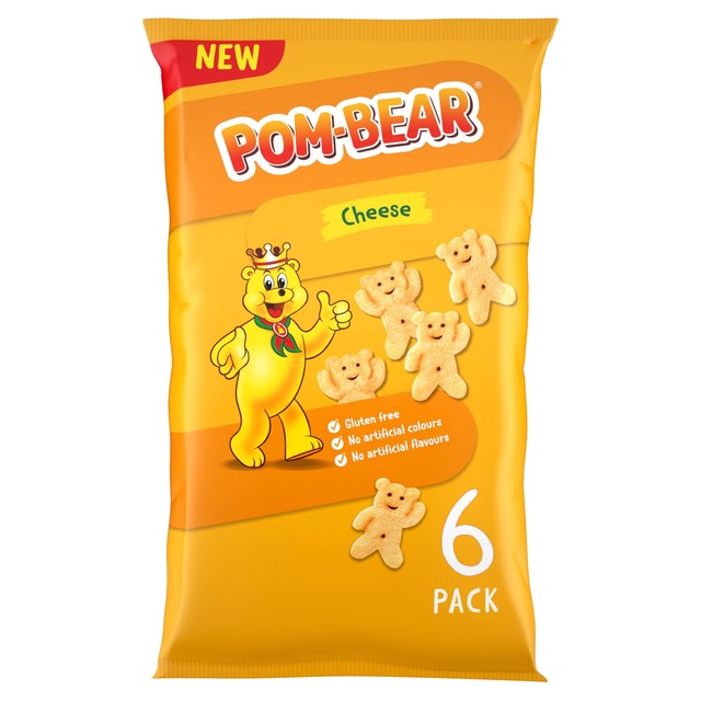 Pom-Bear cheese flavour teddy shaped potato snack multipack, imported from the UK
