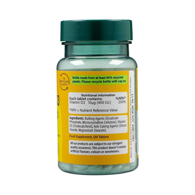 Holland & Barrett Vitamin D3 400 IU 10ug supplement 120 tablets, UK version