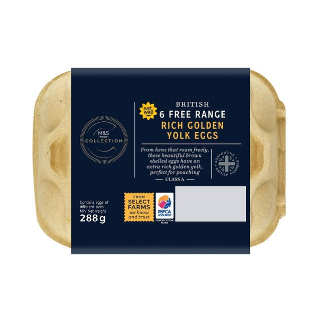 M&S Free Range Golden Yolk Brown Eggs 6 pack, imported from the UK