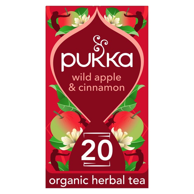 Pukka Herbs wild apple and cinnamon with ginger herbal tea bags 20 teabags, imported from the UK