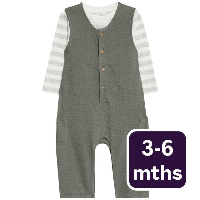 M&S khaki baby dungaree set 3-6 months, imported from the UK