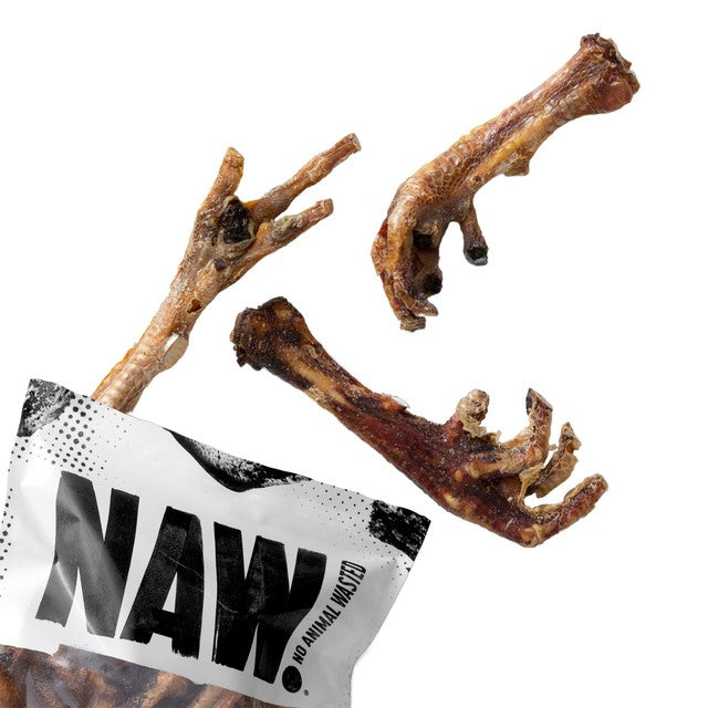 NAW Chicken Feet dog treat 250g, imported from the UK