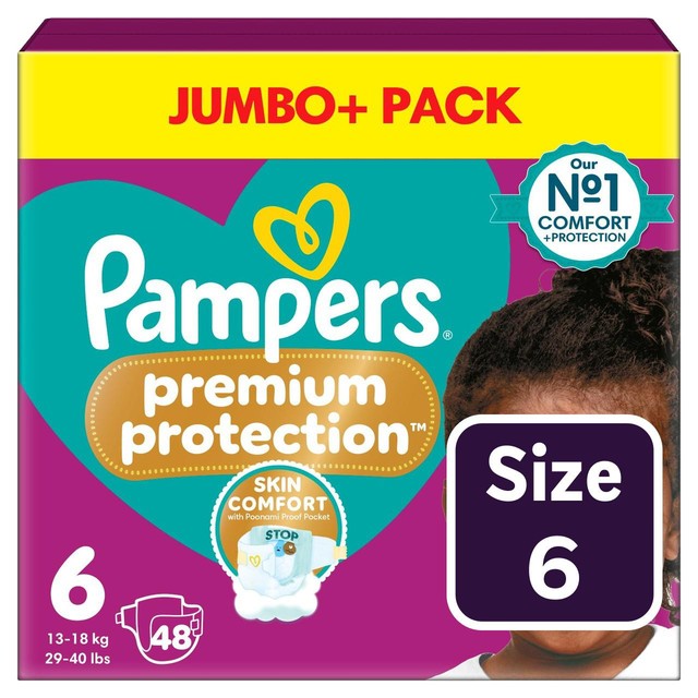 Pampers Premium Protection nappies size 6 13kg+, imported from the UK