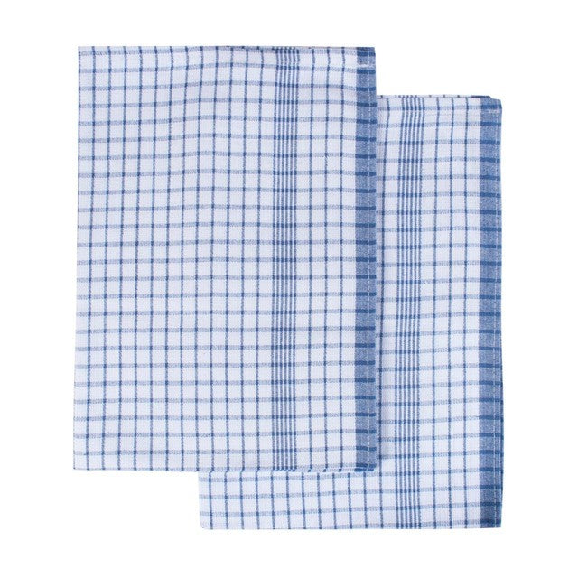 Belledorm blue and white check tea towels 2 pack - British product