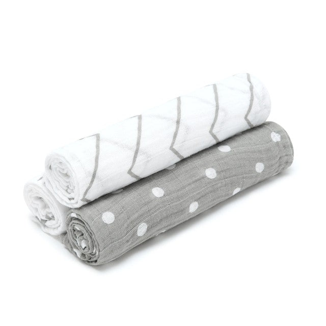 Bloomsbury Mill organic muslin squares grey/white 3 pack - British product