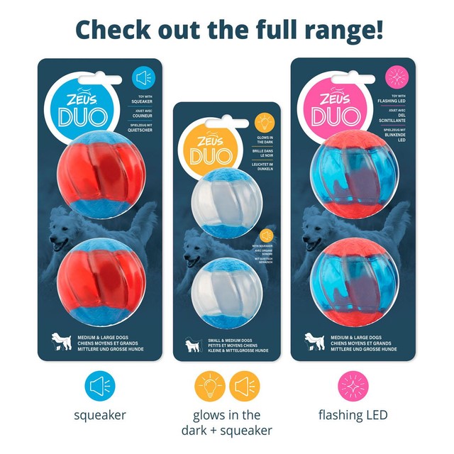 Zeus Duo Ball 6.3cm With Squeaker & Glo