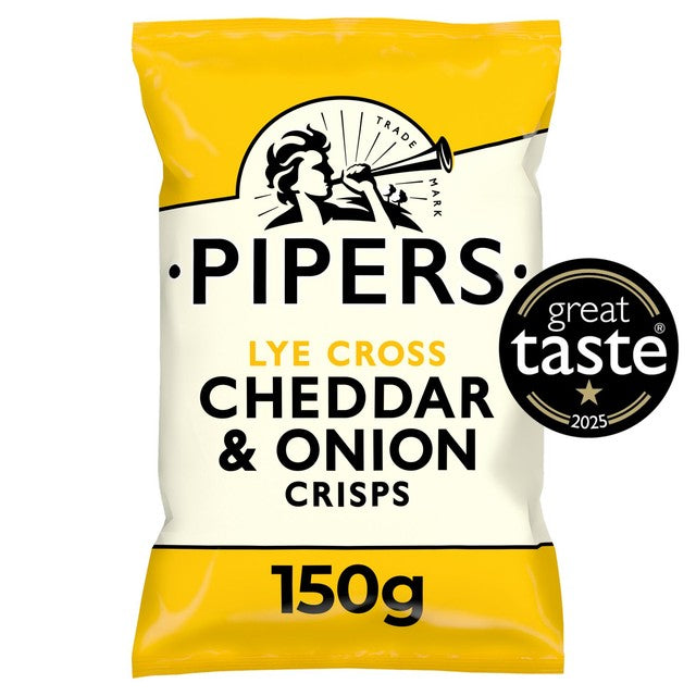 Pipers Cheddar & Onion crisps 150g, imported from the UK