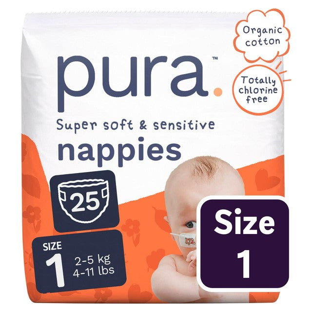 Pura Size 1 newborn nappies, imported from the UK
